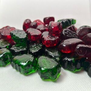 Glass Christmas tree red and green hard candy bowl filler 12 red 12 green